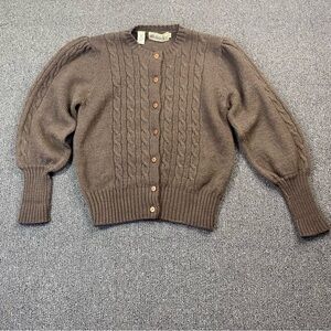 Vintage Outlander Brown Wool Cable Knit Women's Cardigan L Grandmacore Cottage